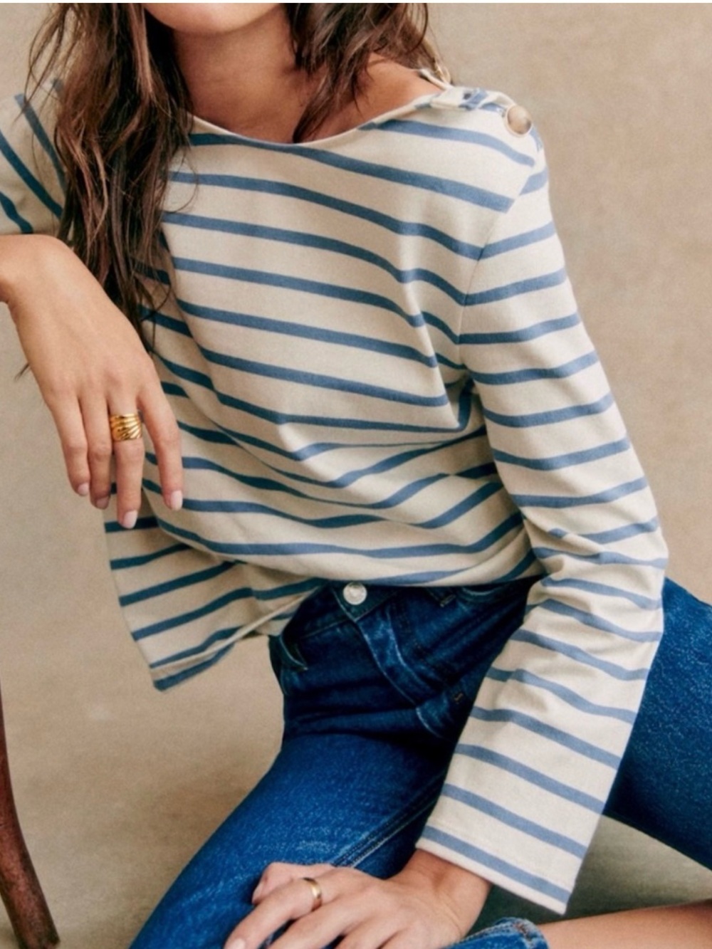 Sézane Colette Marinière Top – Vintage Blue / Ecru – Size Small